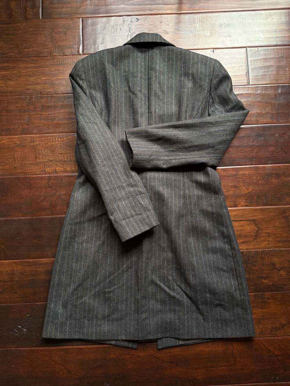 Vintage Louben Grey Pinstripe Pure Virgin Wool Longline Blazer Coat - Picture 7 of 8